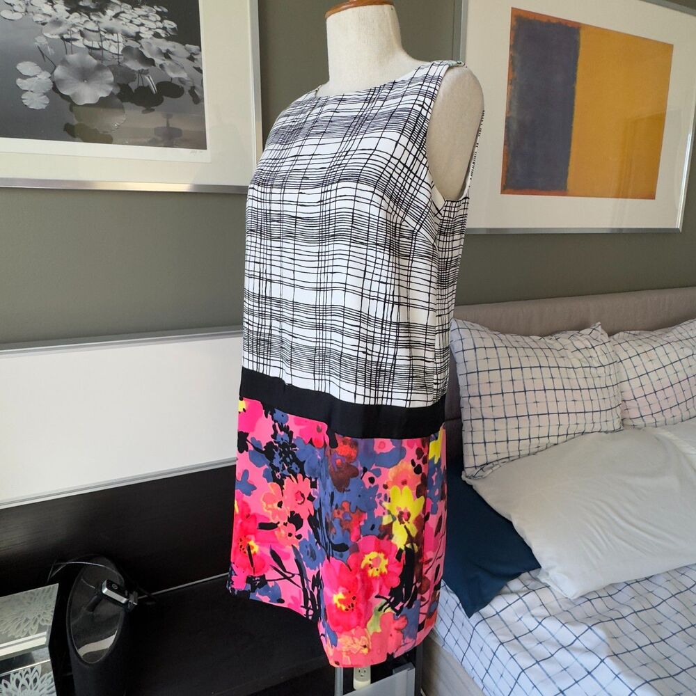 / Ann Taylor LOFT Checks Floral Shift Dress Spring Summer Office Flowy Us 4